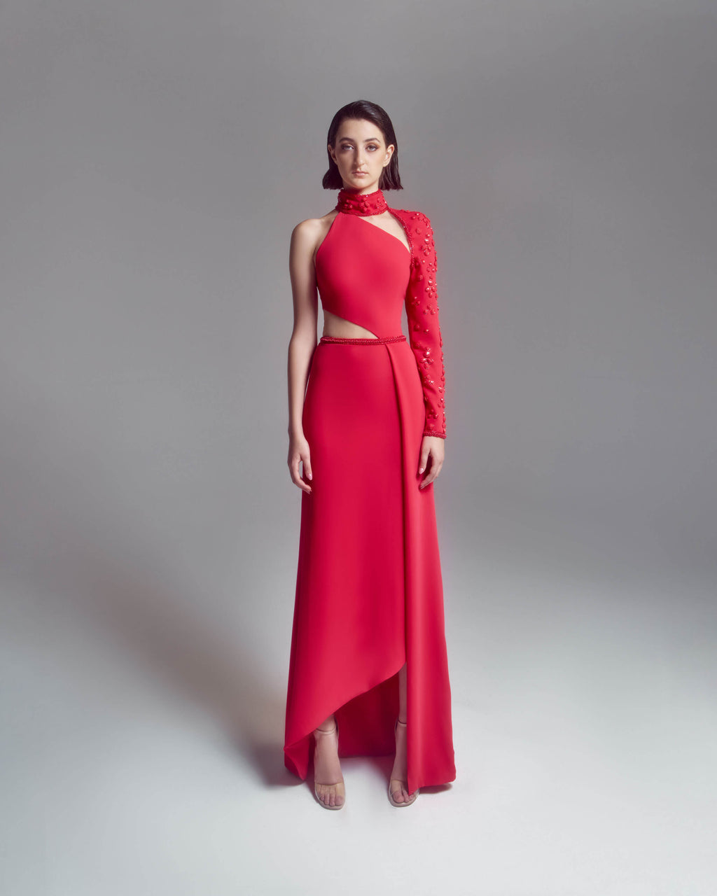 Crimson Red CutOut Dress Luxurious Designer Gown Catherine Tawk